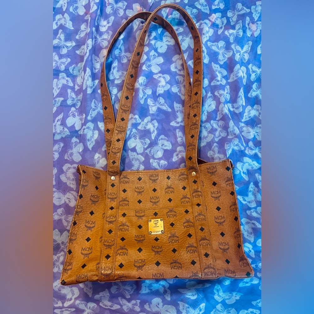 MCM Brown Studded Leather Tote Bag Apx 16 x 12 x 6”. EUC!